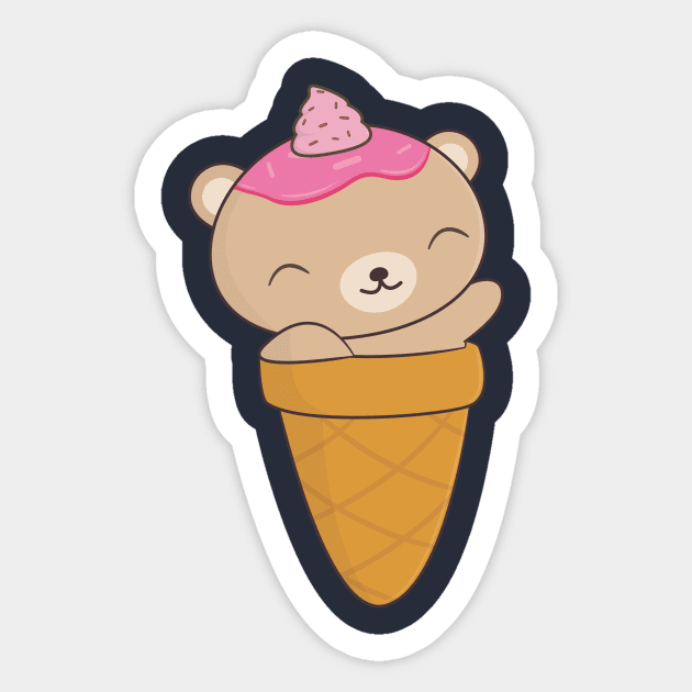 Kawaii Bear Ice Cream Cone T-Shirt Sticker by happinessinatee